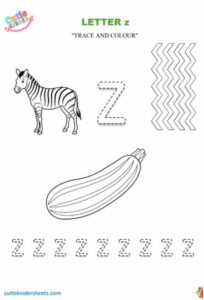 Small Letter z Tracing Colouring Kids Worksheet