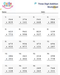 3 Digit Addition Worksheet