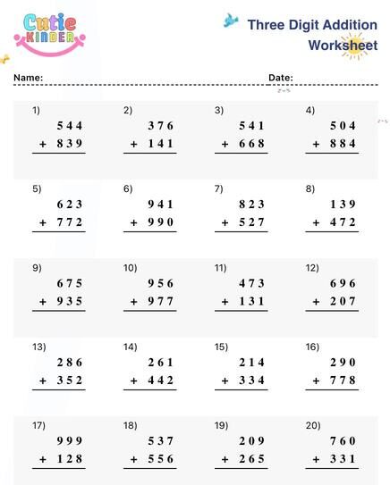 3 Digit Addition Worksheet