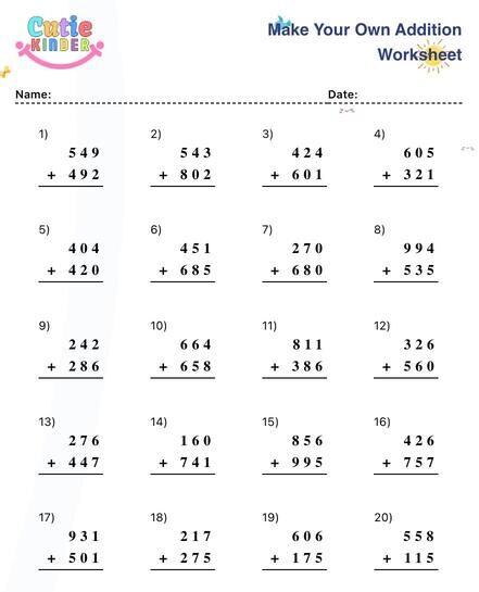 Generate Addition Worksheets for Kids