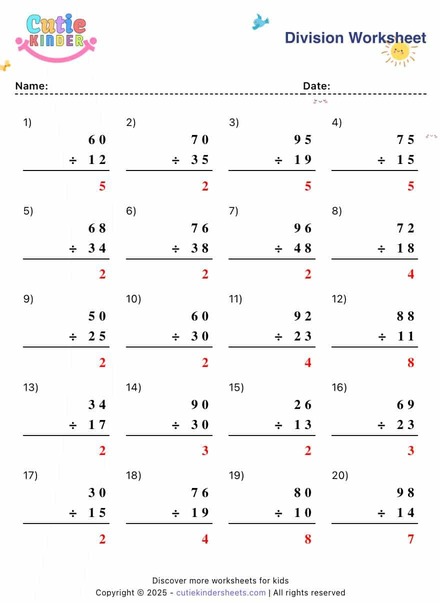 Generate Division Worksheets for Kids