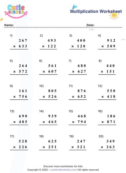 Generate Multiplication Worksheets for Kids