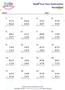 Generate Subtraction Worksheets for Kids