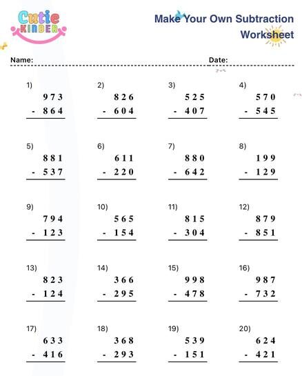 Generate Subtraction Worksheets for Kids