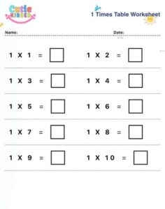 1 Times Table Worksheet