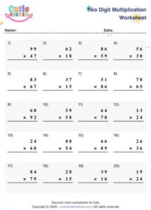 2 Digit Multiplication Worksheet