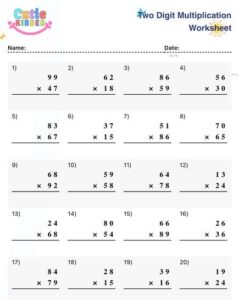 2 Digit Multiplication Worksheet