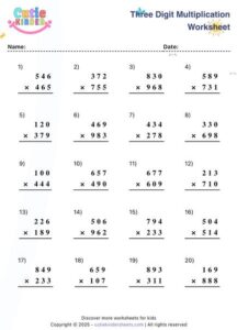 3 Digit Multiplication Worksheet For Grade 2