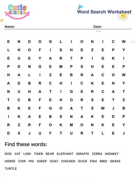 Word Search Puzzles Worksheets Generator