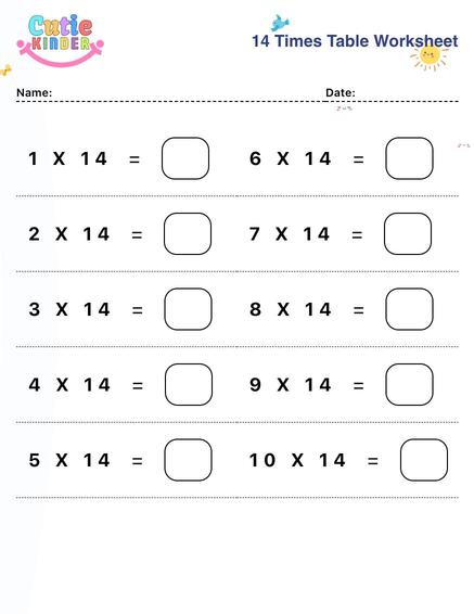 14 Times Table Worksheet