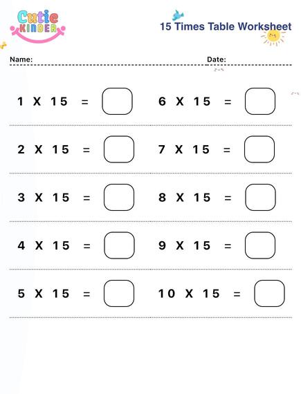 15 Times Table Worksheet
