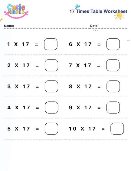 17 Times Table Worksheet