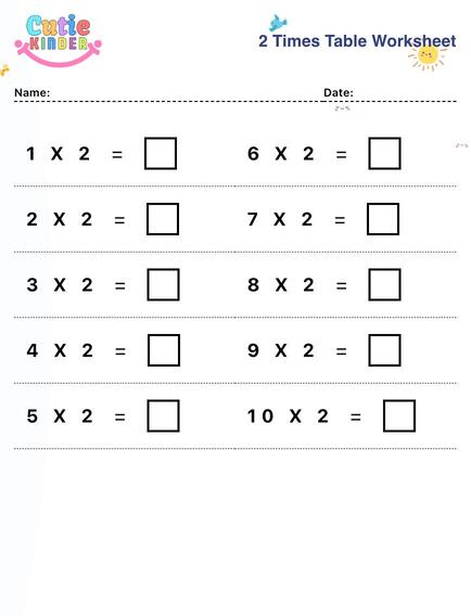 2 Times Table Worksheet