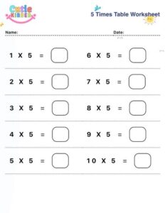 5 Times Table Worksheet
