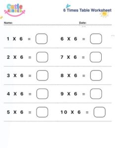 6 Times Table Worksheet