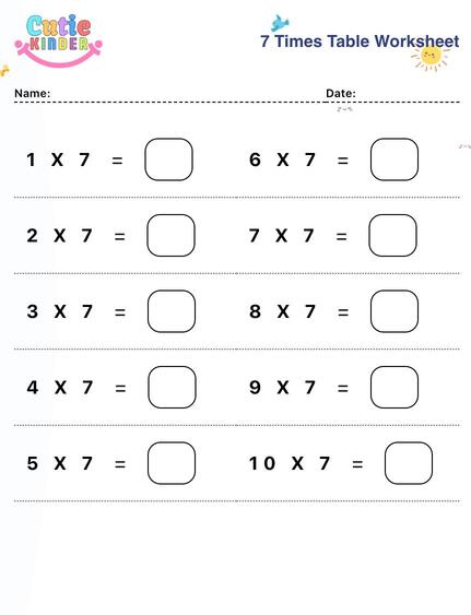 7 Times Table Worksheet
