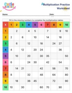 Multiplication Table Practice Worksheet