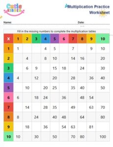 Multiplication Table Practice Worksheet