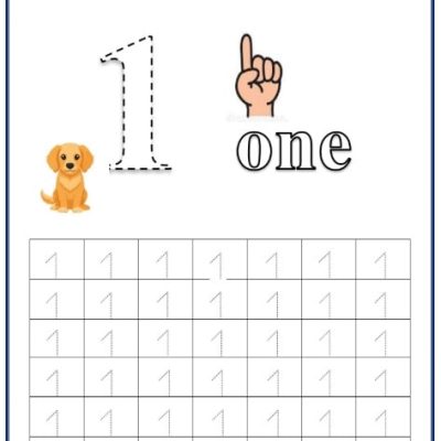Number One Tracing Colouring Kids Worksheet