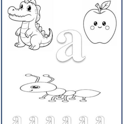 Small Letter a Tracing Colouring Kids Worksheet
